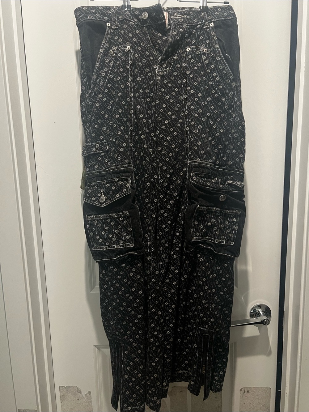 Black Printed Cargo pants with Patch Pockets